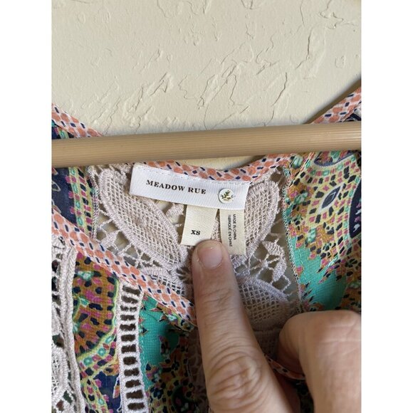 Anthropologie Meadow Rue Giada Crochet Semi Sheer Multicolor Peasant Blouse Long - Picture 4 of 7